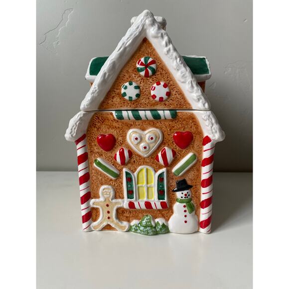 Potpourri Designs Hand Painted Gingerbread House Christmas Cookie Jar - Picture 2 of 11